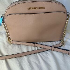 MICHAEL KORS JET SET TRAVEL DOME SHOULDER CROSSBODY BAG BLOSSOM PINK GOLD CHAIN